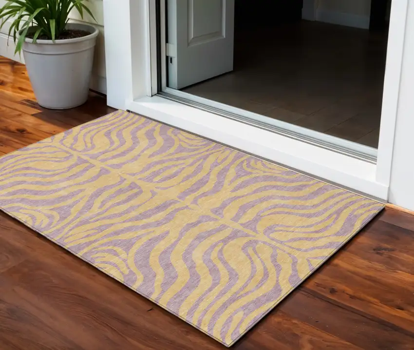 Peach And Purple Animal Print Washable Indoor Outdoor Area Rug Photo 1