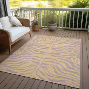 Photo of Peach And Purple Animal Print Washable Indoor Outdoor Area Rug