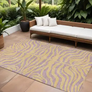 Photo of Peach And Purple Animal Print Washable Indoor Outdoor Area Rug