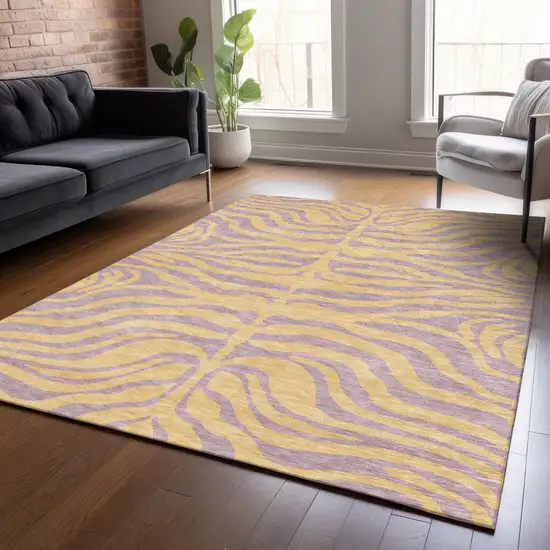 Peach And Purple Animal Print Washable Indoor Outdoor Area Rug Photo 8