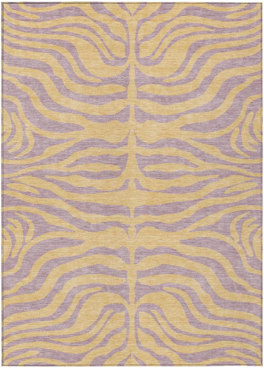 Peach And Purple Animal Print Washable Indoor Outdoor Area Rug Photo 2