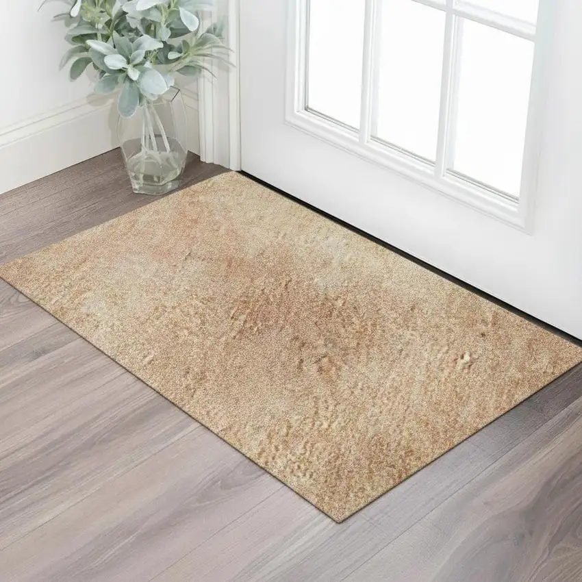 Peach And Salmon Abstract Washable Area Rug With UV Protection Photo 2