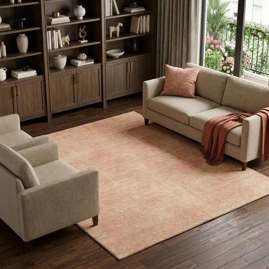 Peach And Salmon Abstract Washable Area Rug With UV Protection Photo 1