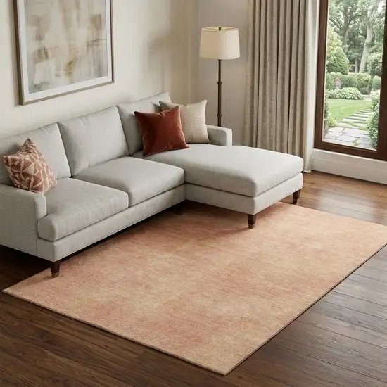 Peach And Salmon Abstract Washable Area Rug With UV Protection Photo 1