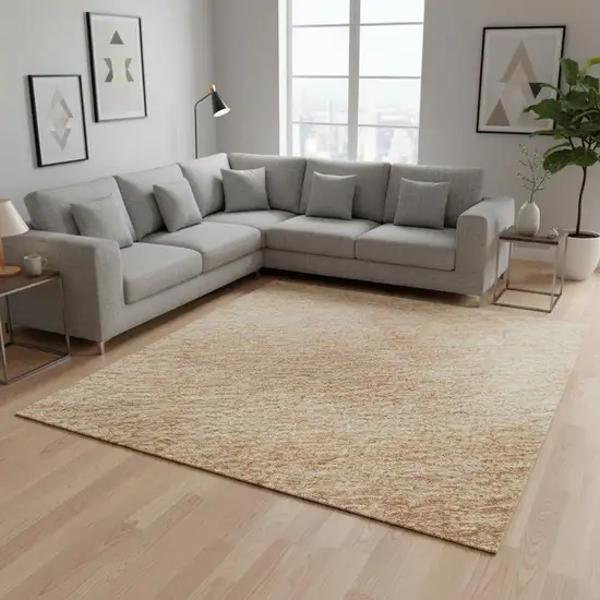 Peach And Salmon Abstract Washable Area Rug With UV Protection Photo 2