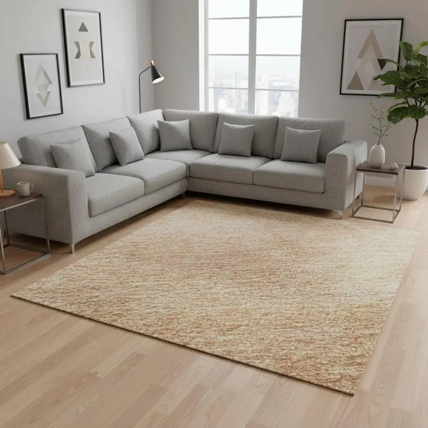 Peach And Salmon Abstract Washable Area Rug With UV Protection Photo 2