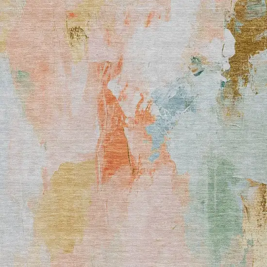 Peach And Teal Blue Abstract Washable Indoor Outdoor Area Rug Photo 3