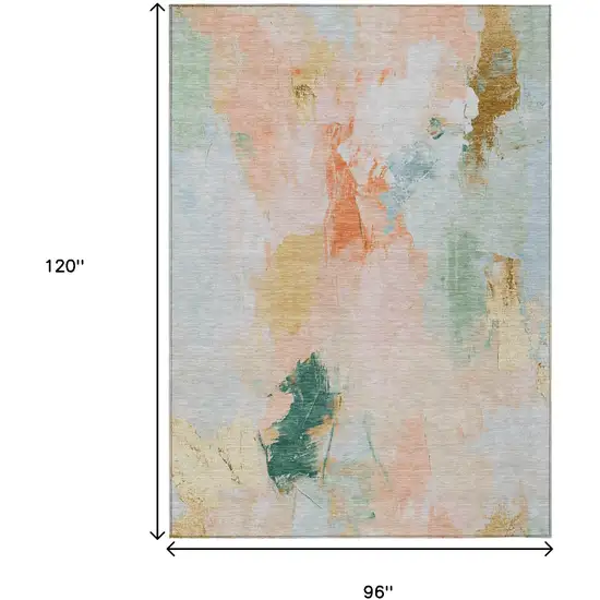 Peach And Teal Blue Abstract Washable Indoor Outdoor Area Rug Photo 9
