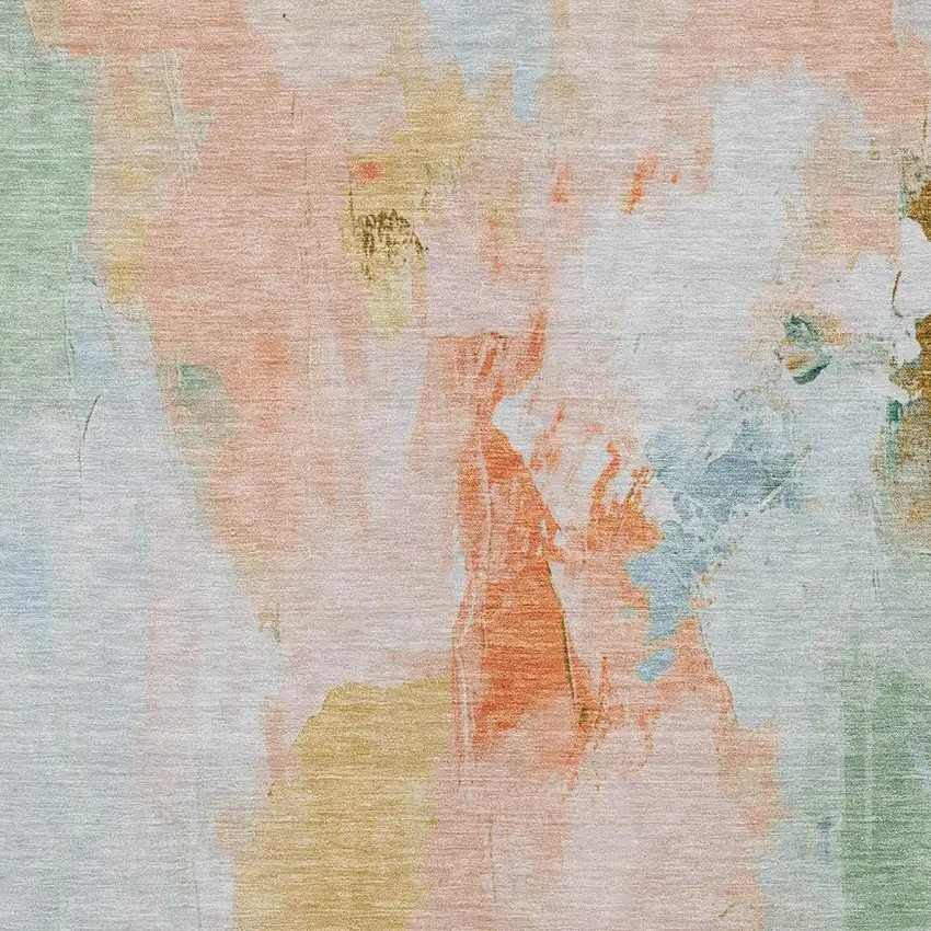 Peach And Teal Blue Abstract Washable Indoor Outdoor Area Rug Photo 3