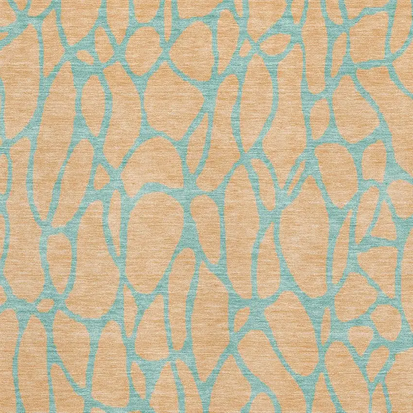 Peach And Teal Geometric Washable Area Rug With UV Protection Photo 2