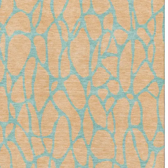 Peach And Teal Geometric Washable Area Rug With UV Protection Photo 2