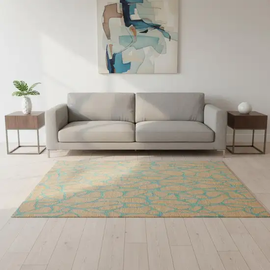 Peach And Teal Geometric Washable Area Rug With UV Protection Photo 2