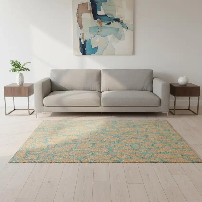 Peach And Teal Geometric Washable Area Rug With UV Protection Photo 2