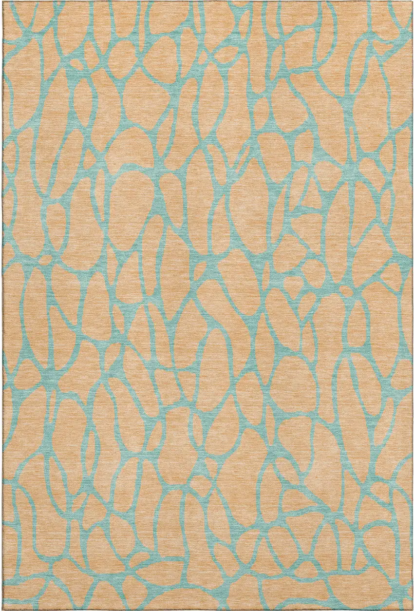 Peach And Teal Geometric Washable Area Rug With UV Protection Photo 1