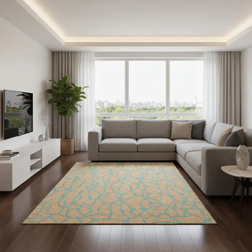 Peach And Teal Geometric Washable Area Rug With UV Protection Photo 2