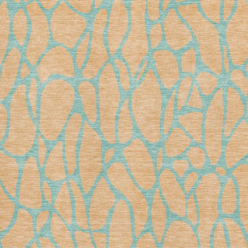 Peach And Teal Geometric Washable Area Rug With UV Protection Photo 2