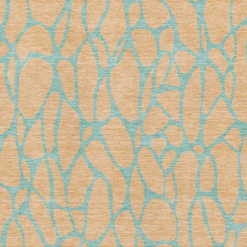 Peach And Teal Geometric Washable Area Rug With UV Protection Photo 2