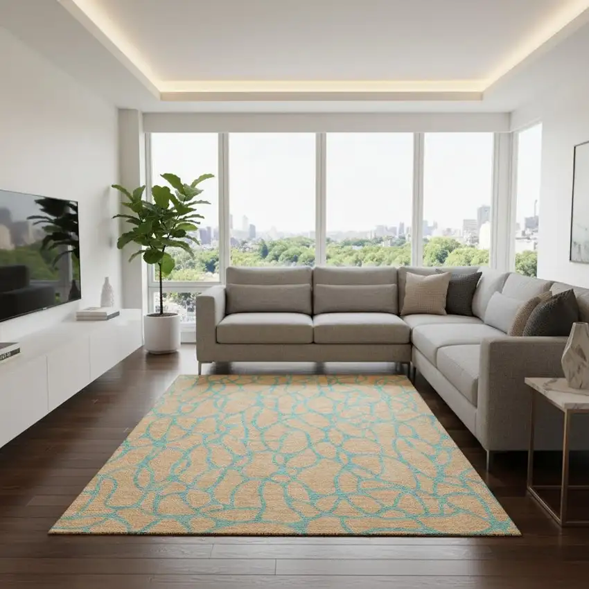 Peach And Teal Geometric Washable Area Rug With UV Protection Photo 2