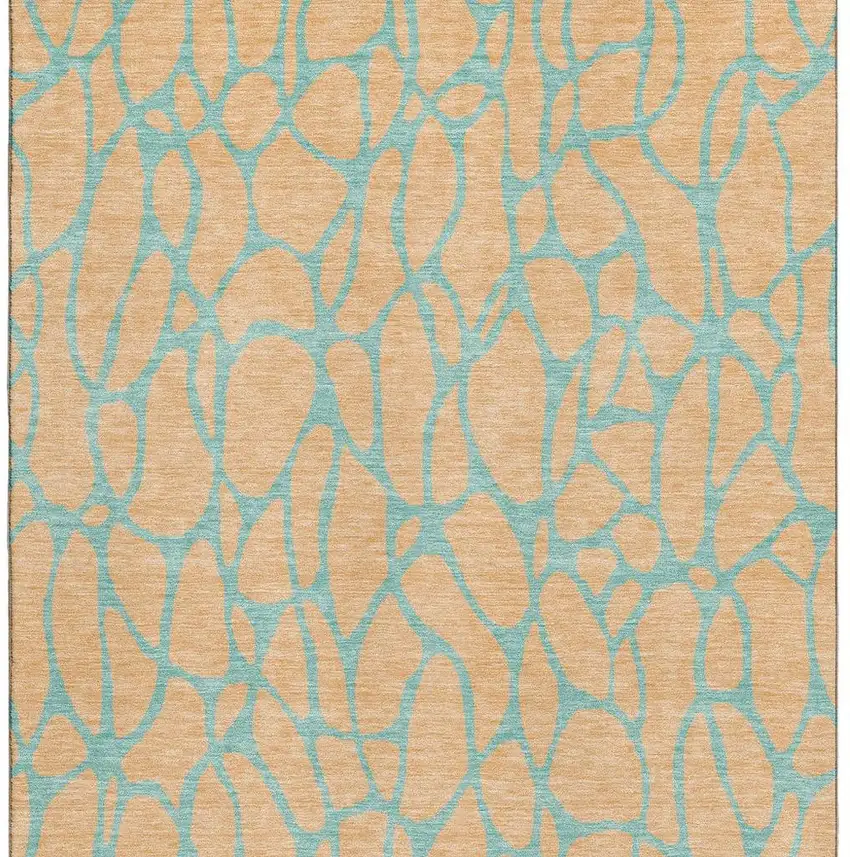 Peach And Teal Geometric Washable Area Rug With UV Protection Photo 2
