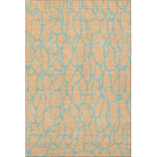 Peach And Teal Geometric Washable Area Rug With UV Protection Photo 3