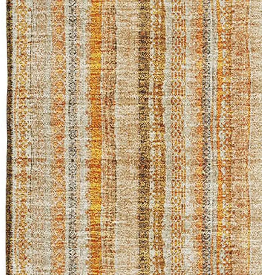 Peach Beige And Orange Striped Washable Area Rug With UV Protection Photo 3