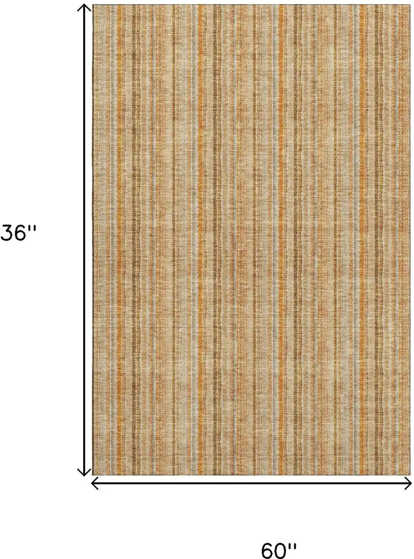 Peach Beige And Orange Striped Washable Area Rug With UV Protection Photo 8