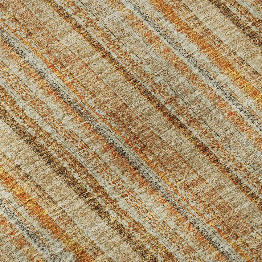 Peach Beige And Orange Striped Washable Area Rug With UV Protection Photo 7