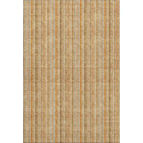 Peach Beige And Orange Striped Washable Area Rug With UV Protection Photo 3