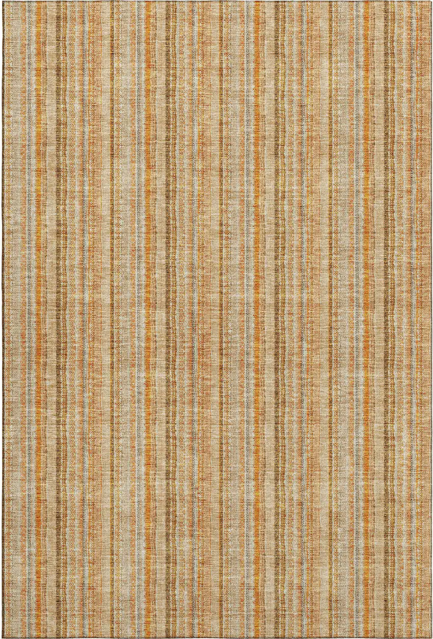 Peach Beige And Orange Striped Washable Area Rug With UV Protection Photo 3