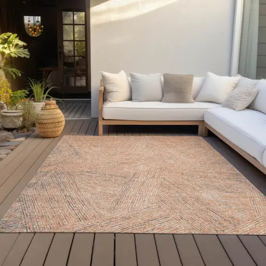 Peach Blue And Ivory Abstract Washable Indoor Outdoor Area Rug Photo 7