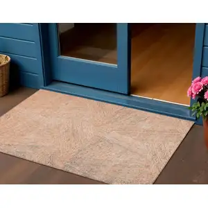 Photo of Peach Blue And Ivory Abstract Washable Indoor Outdoor Area Rug