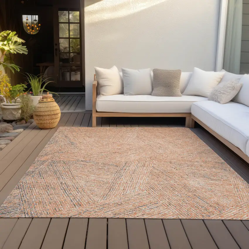 Peach Blue And Ivory Abstract Washable Indoor Outdoor Area Rug Photo 7
