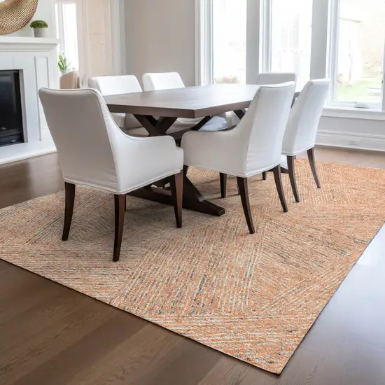 Peach Blue And Ivory Abstract Washable Indoor Outdoor Area Rug Photo 9