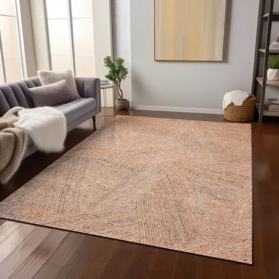 Peach Blue And Ivory Abstract Washable Indoor Outdoor Area Rug Photo 8