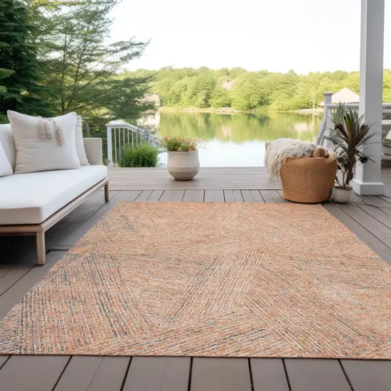 Peach Blue And Ivory Abstract Washable Indoor Outdoor Area Rug Photo 9