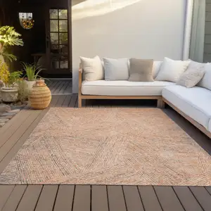 Photo of Peach Blue And Ivory Abstract Washable Indoor Outdoor Area Rug