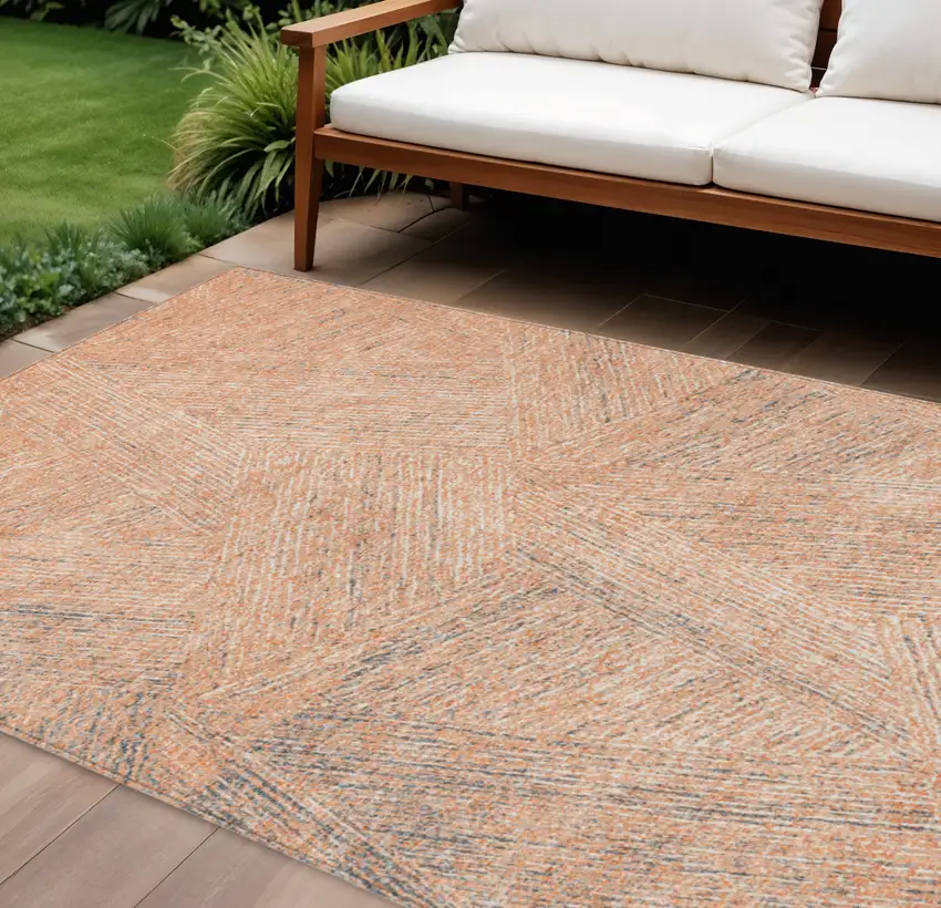 Peach Blue And Ivory Abstract Washable Indoor Outdoor Area Rug Photo 1