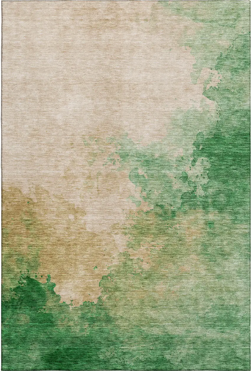 Peach Emerald And Beige Abstract Washable Area Rug With UV Protection Photo 6