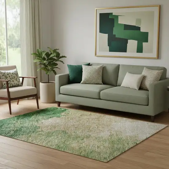 Peach Emerald And Beige Abstract Washable Area Rug With UV Protection Photo 2