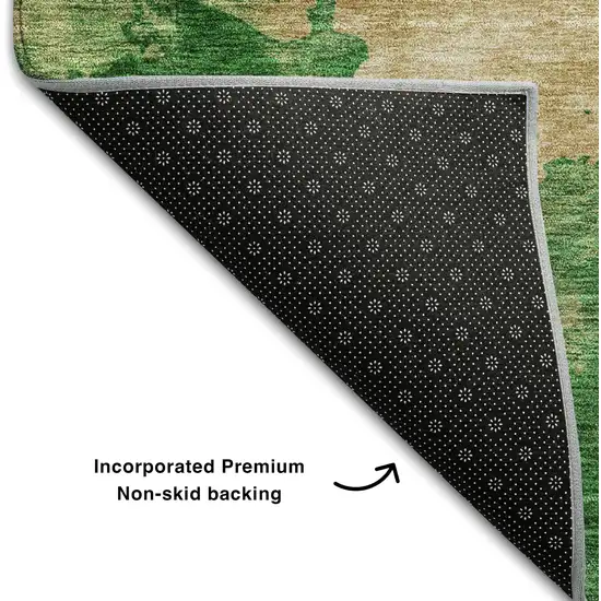 Peach Emerald And Beige Abstract Washable Area Rug With UV Protection Photo 7