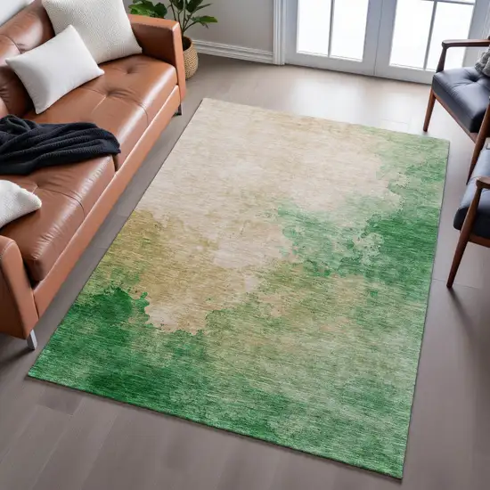 Peach Emerald And Beige Abstract Washable Area Rug With UV Protection Photo 5
