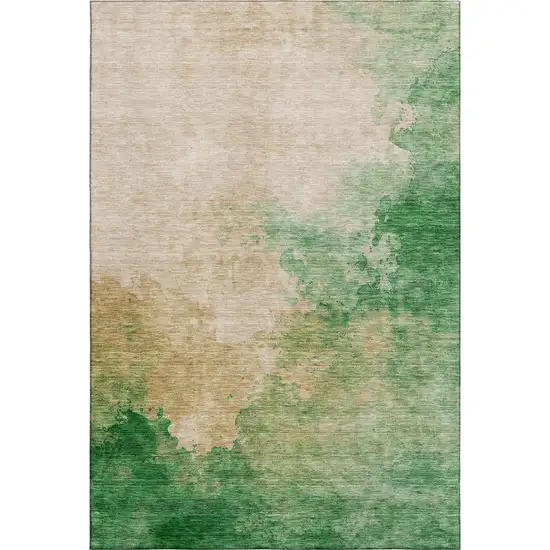 Peach Emerald And Beige Abstract Washable Area Rug With UV Protection Photo 6