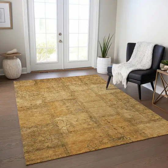Peach Gray And Charcoal Patchwork Washable Indoor Outdoor Area Rug Photo 8