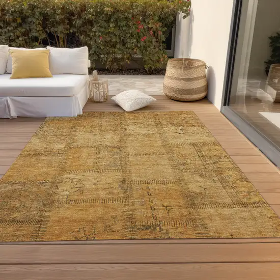 Peach Gray And Charcoal Patchwork Washable Indoor Outdoor Area Rug Photo 7