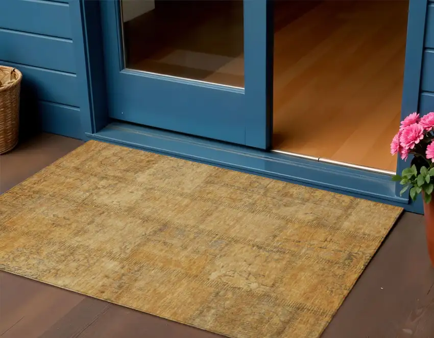 Peach Gray And Charcoal Patchwork Washable Indoor Outdoor Area Rug Photo 1