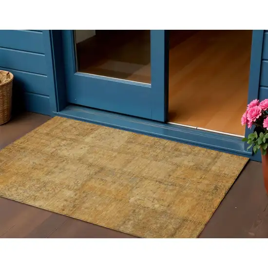 Peach Gray And Charcoal Patchwork Washable Indoor Outdoor Area Rug Photo 1