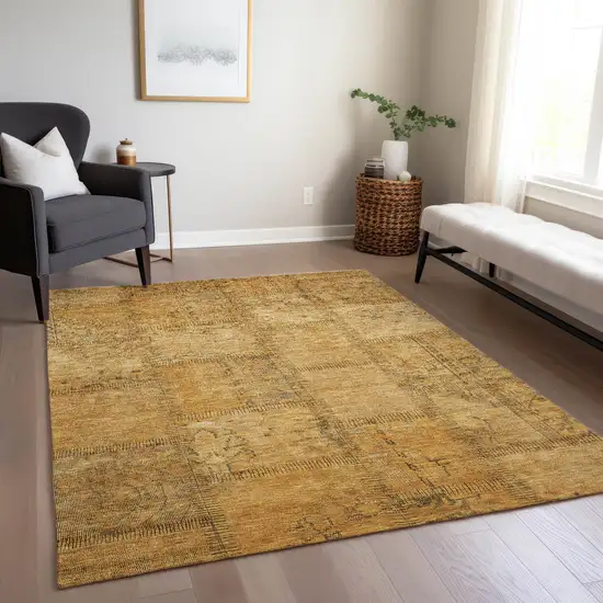 Peach Gray And Charcoal Patchwork Washable Indoor Outdoor Area Rug Photo 9