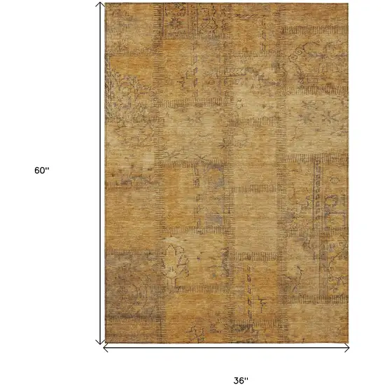 Peach Gray And Charcoal Patchwork Washable Indoor Outdoor Area Rug Photo 3