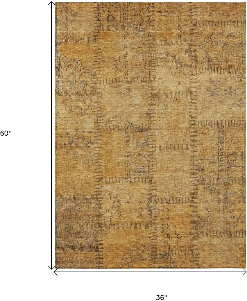 Peach Gray And Charcoal Patchwork Washable Indoor Outdoor Area Rug Photo 3