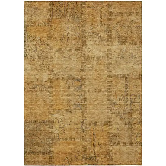 Peach Gray And Charcoal Patchwork Washable Indoor Outdoor Area Rug Photo 2